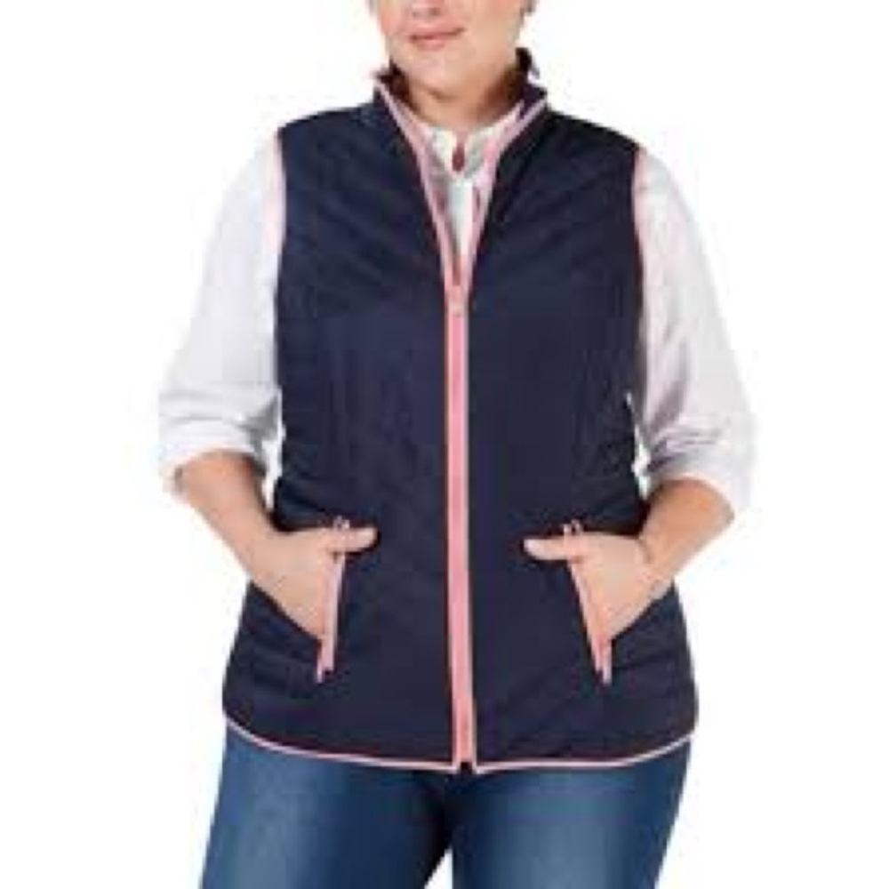 Charter Club Navy Vest with Pink Trim